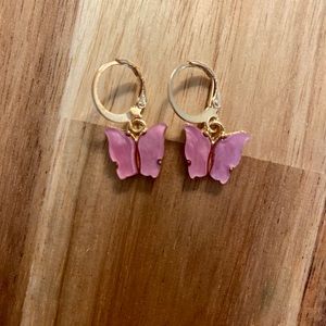 Beautiful gold acrylic pink butterfly earrings